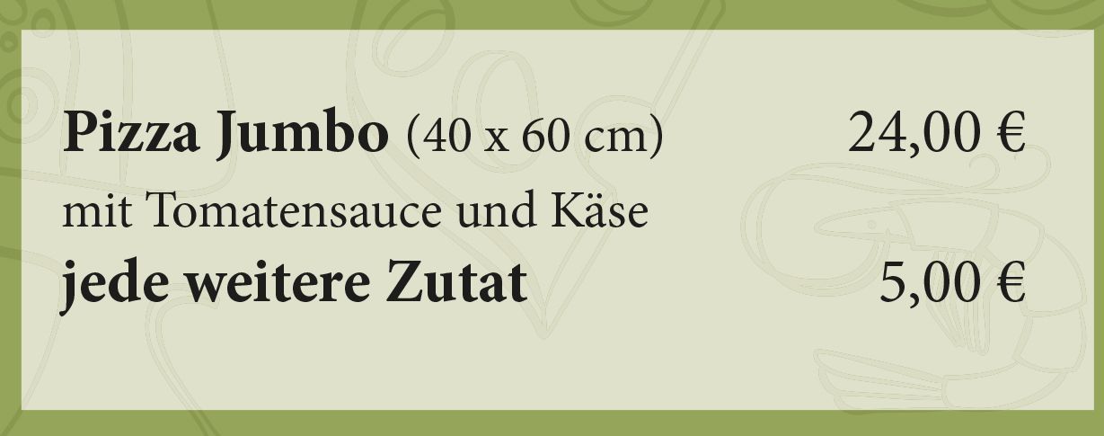 Speisekarte Jumbo Pizza 40 x 60 cm